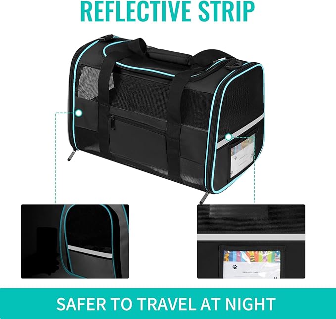 Soft - Sided Pet Carrier for Cats and Small Dogs, Airline - Approved, Black Travel Tote with Mesh Windows, Foldable Bowl, Shoulder Strap, Oeko - TEX Certified
