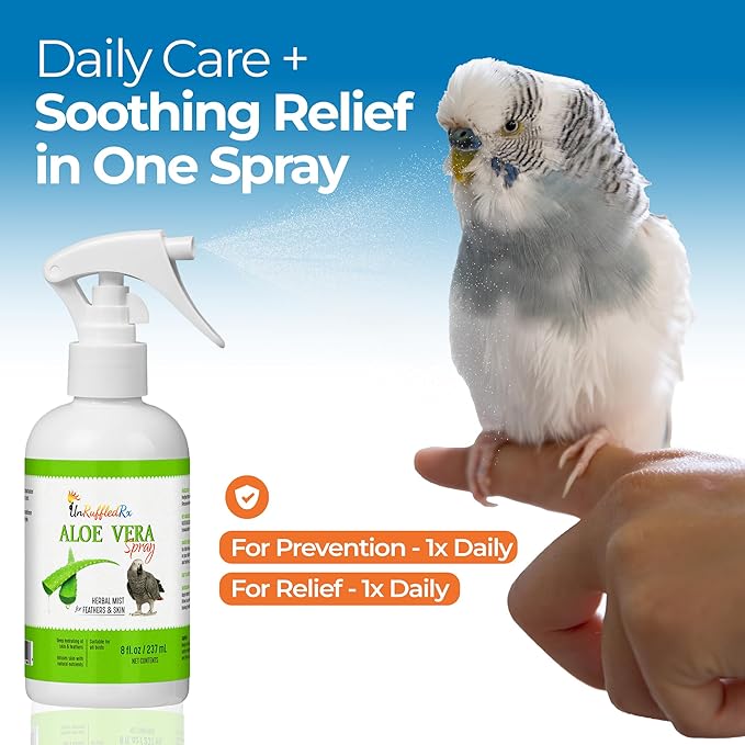 UnRuffledRx Aloe Vera Bird Spray for All Birds – Soothes Itchy Skin & Feather Plucking – 8oz Odor-Free Mist, Safe if Ingested, Daily Use Bird Mist, Softens Feathers, Natural Formula – Made in USA