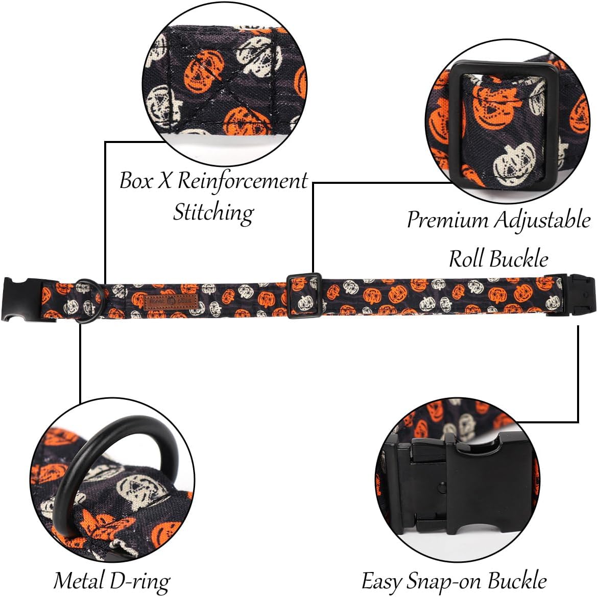 Lionet Paws Halloween Dog Collar with Bowtie - Cute Cotton Adjustable Black Bowtie Dog Collar with Metal Buckle for Small Medium Large Dog Girl Boy Gift, XS, Neck 8-12in