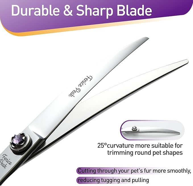 Fenice Peak 7 inch Dog Grooming Scissors Set 4PCS Straight Curved Thinner Chunker Professional Dog Shears Made of Japanese 440C Stainless Steel with Jewelled Screw Durable and Sharp