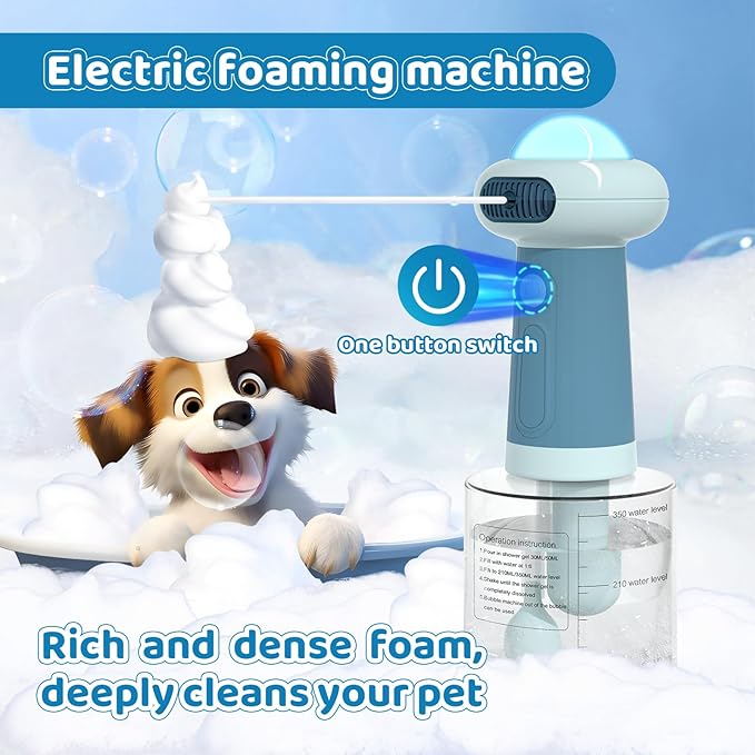 Electric Dog Shampoo Dispenser,IPX7 Cat Shampoo Sprayer,Pet Bath Supplies Automatic Foaming Shampoo Dispenser for Dog Deep Cleaing,Kitchen Sink，Bathroom Blue