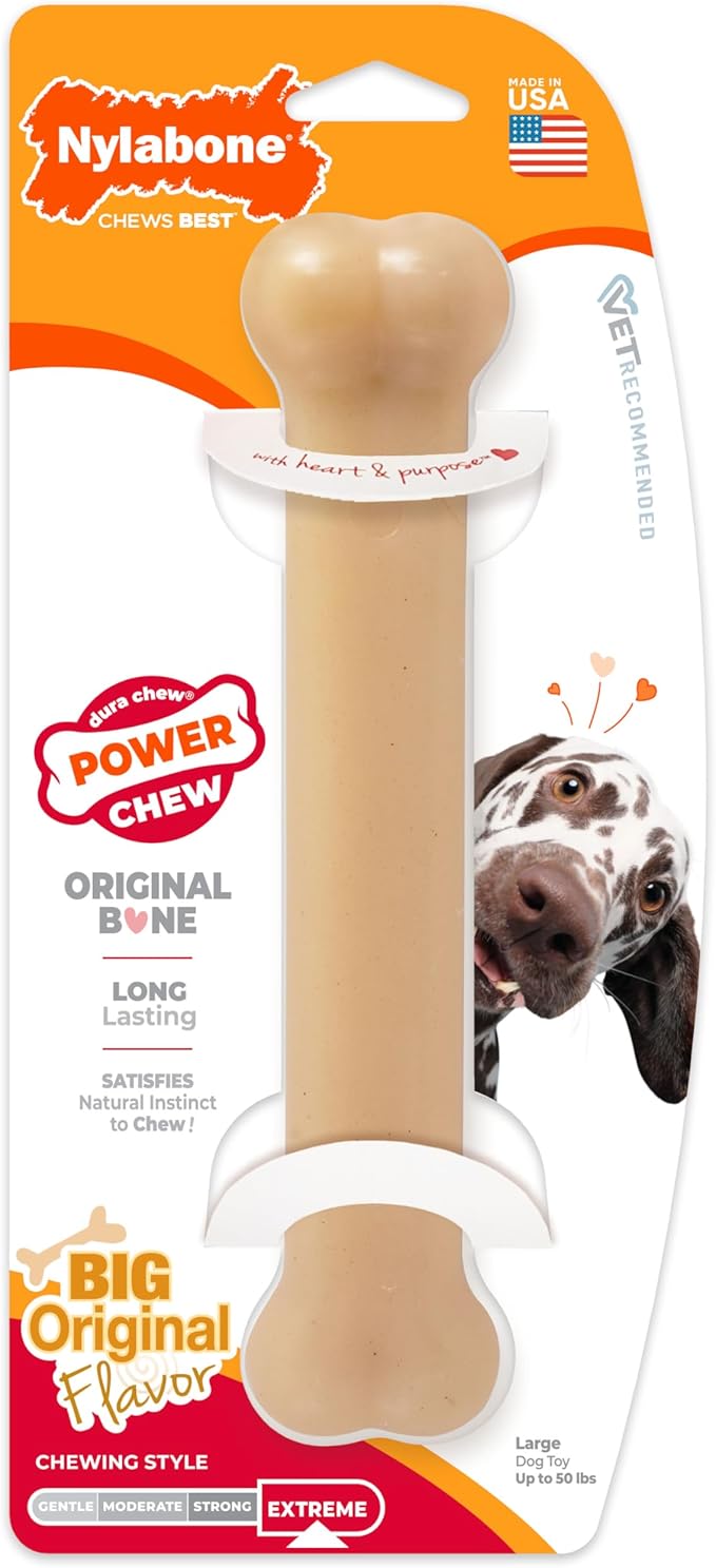 Nylabone Original Bone Power Chew Toy for Dogs, Durable & Tough Dog Toys for Aggressive Chewers, Original Flavor, Large - Up to 50 Ibs, 1 Count