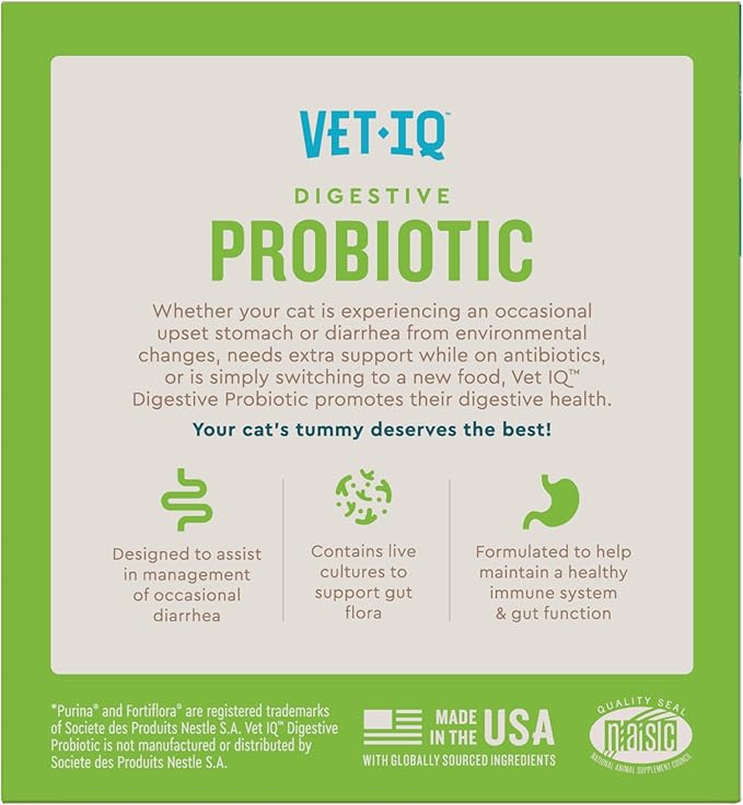 VetIQ Probiotic Powder for Cats, Compare to Fortiflora Probiotic Powder*, Treats Diarrhea and Food Sensitivity, Chicken Flavored Single Serve Packets for Indoor and Outdoor Cats, 30 Count