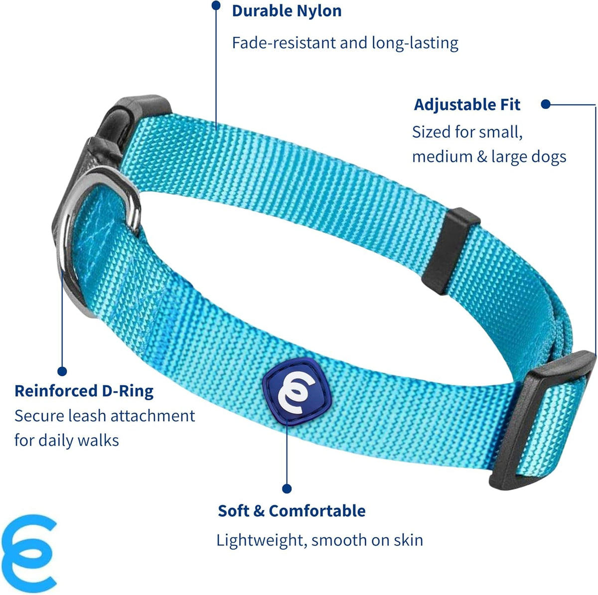 Blueberry Pet Essentials Adjustable Dog Collar in Turquoise | Dog Collars for Medium & Large Dogs | Eco-Friendly Nylon for Boy & Girl Puppies | Stylish & Durable for The Eco-Conscious