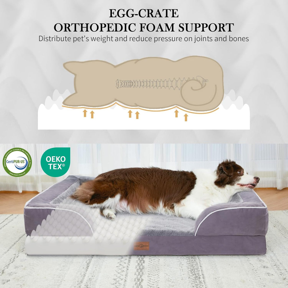 Comfort Expression Small Dog Beds Waterproof Orthopedic Foam Dog Sofa Beds for Small Dogs Comfy Pet Bed with Washable Removable Cover & Non-Slip Bottom(X-Small,Purple)