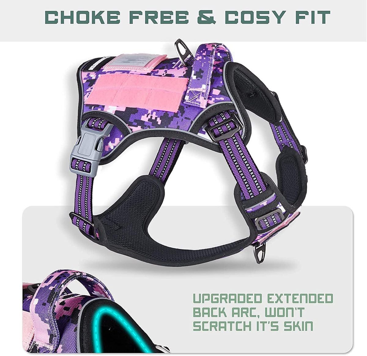 BUMBIN Tactical Dog Harness for Small Dogs No Pull, Famous TIK Tok No Pull Puppy Harness, Fit Smart Reflective Pet Walking Harness for Training, Adjustable Dog Vest Harness with Handle Purple Camo XS