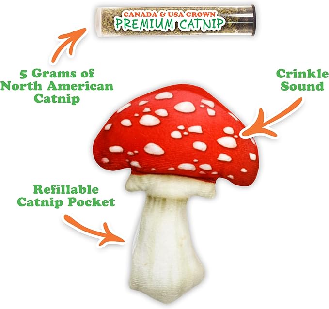 Meowijuana Refillable Cat Toys | Get Sprung - Ladybug and Mushroom Catnip Toys | Includes Potent Hand Harvested Catnip Grown in North America | Promotes Play and Cat Health