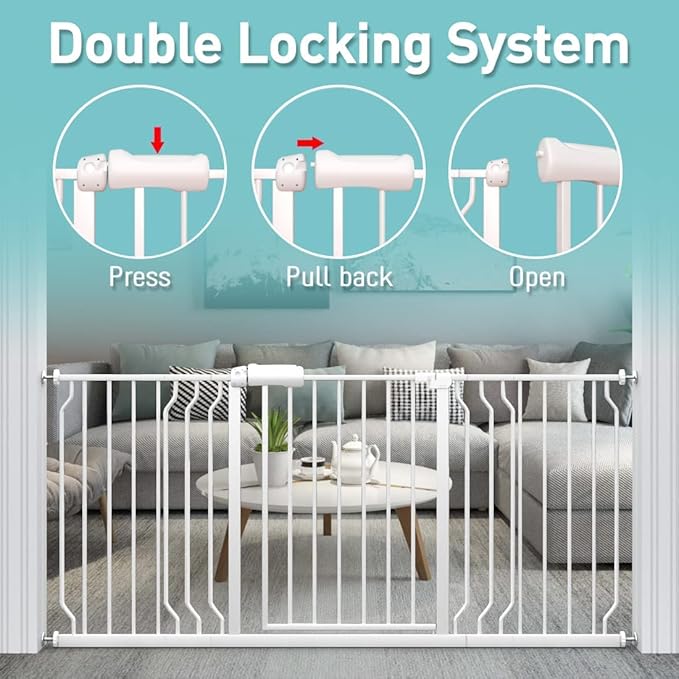 WAOWAO Baby Gate 29.13-33.82" Extra Wide Pressure Mounted Walk Through Swing Auto Close Safety White Metal Toddler Kids Child Dog Pet Puppy for Stairs,Doorways,Kitchen