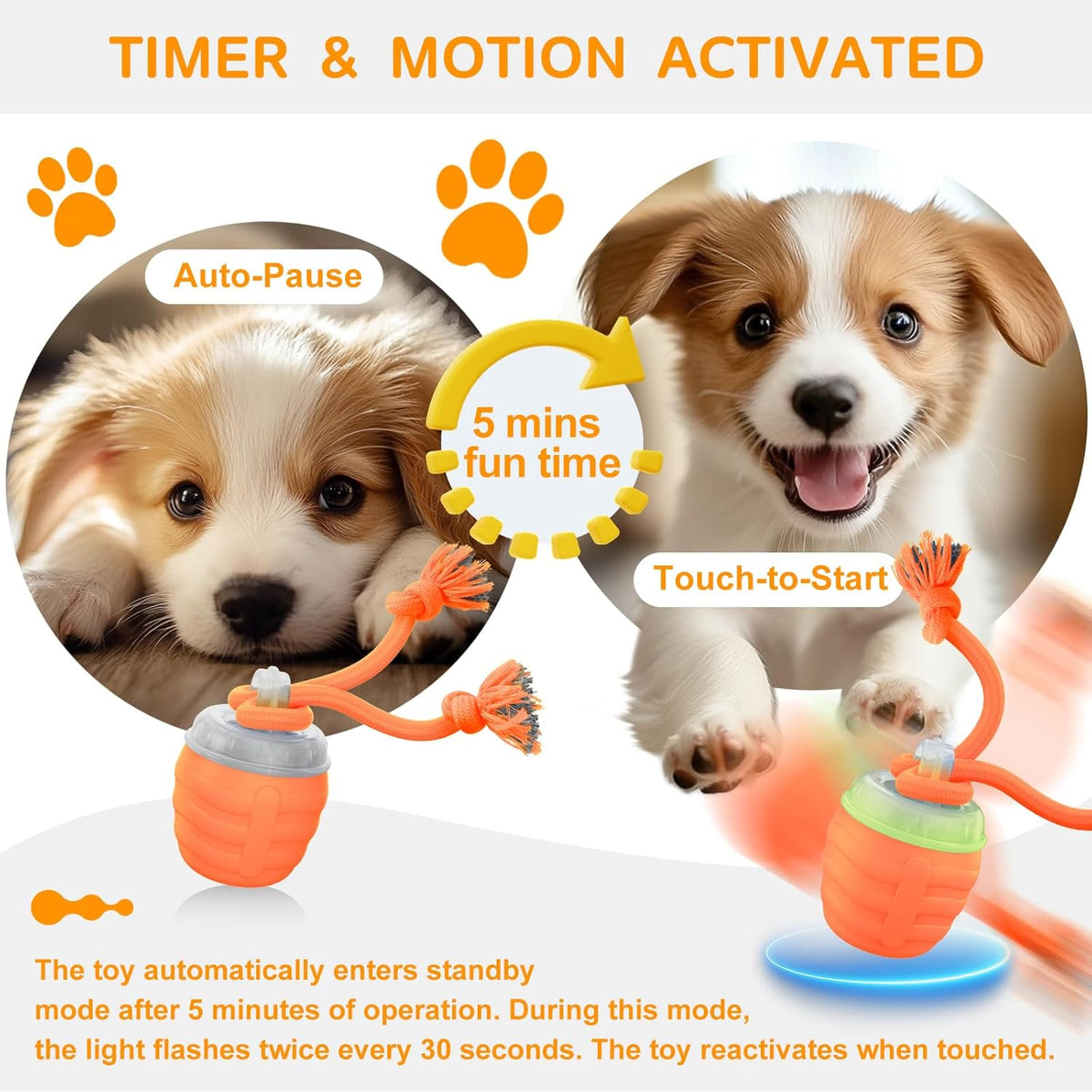 Interactive Dog Toys - [2025 Newly Upgraded] Motion Activated Ball for Small/Medium/Large Dogs, Automatic Moving Dog Toy Wicked Ball for Boredom & Training, Music, USB Rechargeable (Orange)