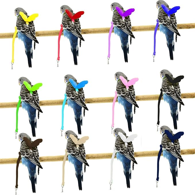 Dnoifne Parrot Harness and Leash, Adjustable Training Design Anti-Bite, Nylon Rope with Cute Wing for Parrots, Suitable for Alexandrine, Scarlet, Keck, Mini Macaw & Same Size Bird (pink)