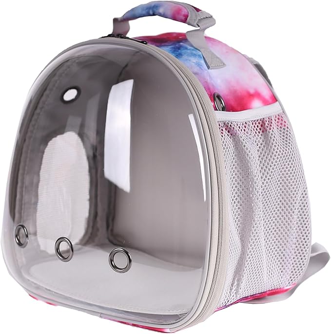 Bunny Carrier Backpack with Space Capsule Clear Bubble Window - Portable Small Animal Backpack Travel Pet Carrier Galaxy for Guinea Pig Rabbit Bearded Dragon Rat Lizard Hamster (Galaxy Pink)