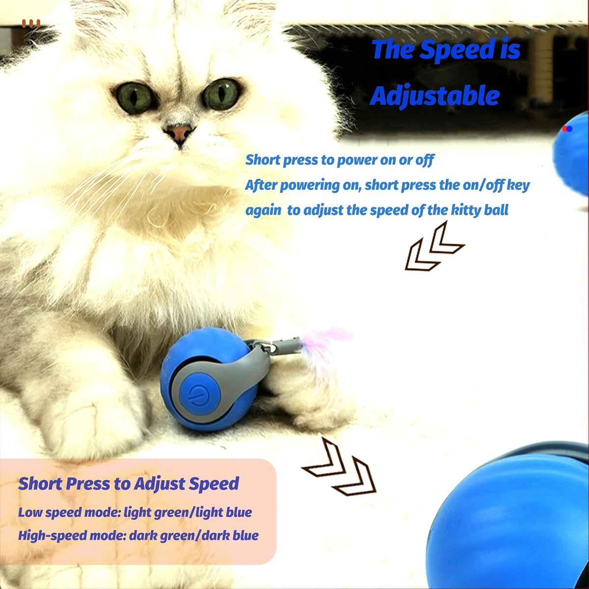 Upgraded Speedy Interactive Cat Ball 4.0 Toys with 2 Optional Tails, Smart Moving Ball Cat Toy for Bored Indoor Cats, Rechargeable & Detachable Automatic Kitten Rolling Balls Toy (Blue)