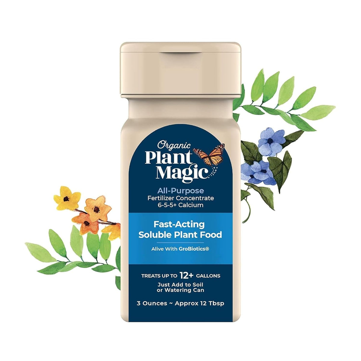 Organic Plant Magic - Truly Organic™ Easy to Use Soluble Plant Food Shaker: All-Purpose Fertilizer Concentrate for All Flower Vegetable Herb Fruit Tree Indoor Garden & House Plants [One 3 oz Shaker]