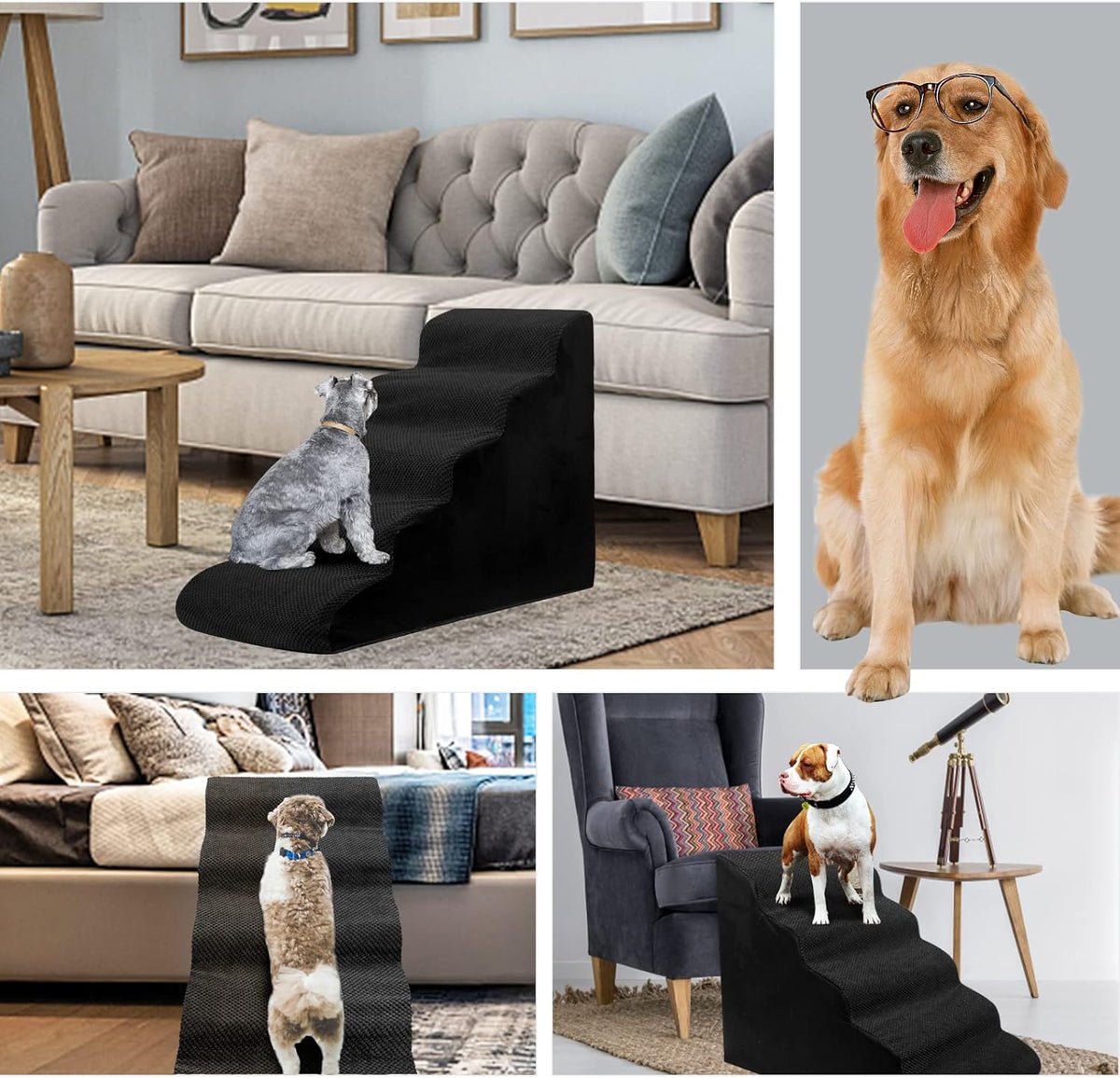 Dog Steps&Stairs for High Beds 24.4 inches High Up to 24-28 inches Bed, Tall Extra Wide Pet Stairs/Steps for High Bedsides,Non-Slip Dog Ramps for Small Older Dogs/Cats(Black)