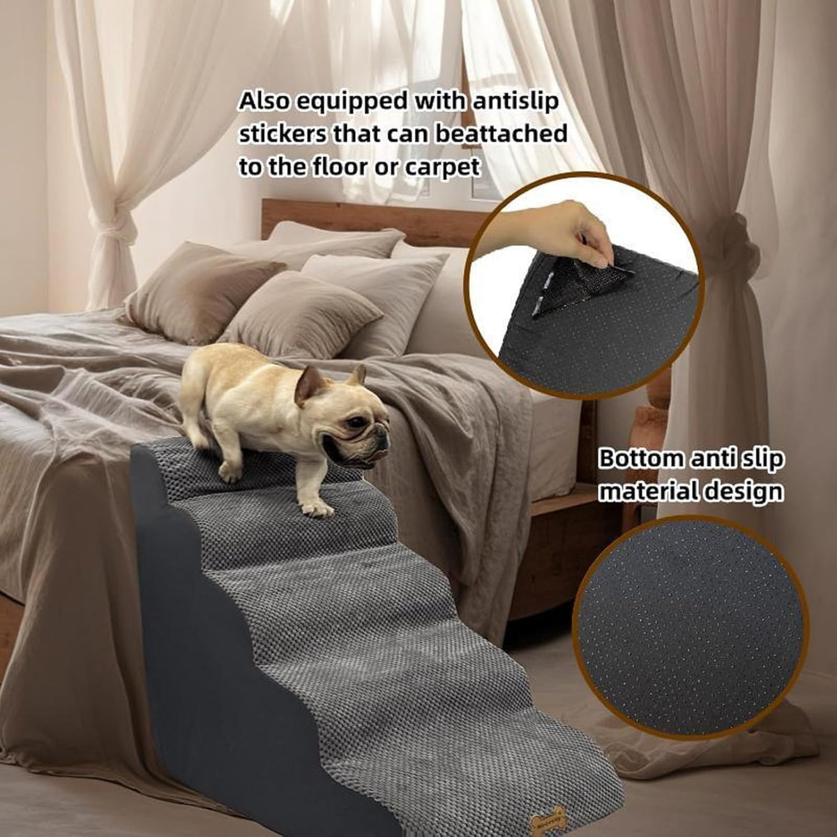 5-Step Dog Stairs for 30 Inch High Beds & 20-30 Inch Couch Bed, Non-Slip Balanced Indoor Pet Ramp Stairs for Small Old Large Dogs Cats to Get on Bed 30D
