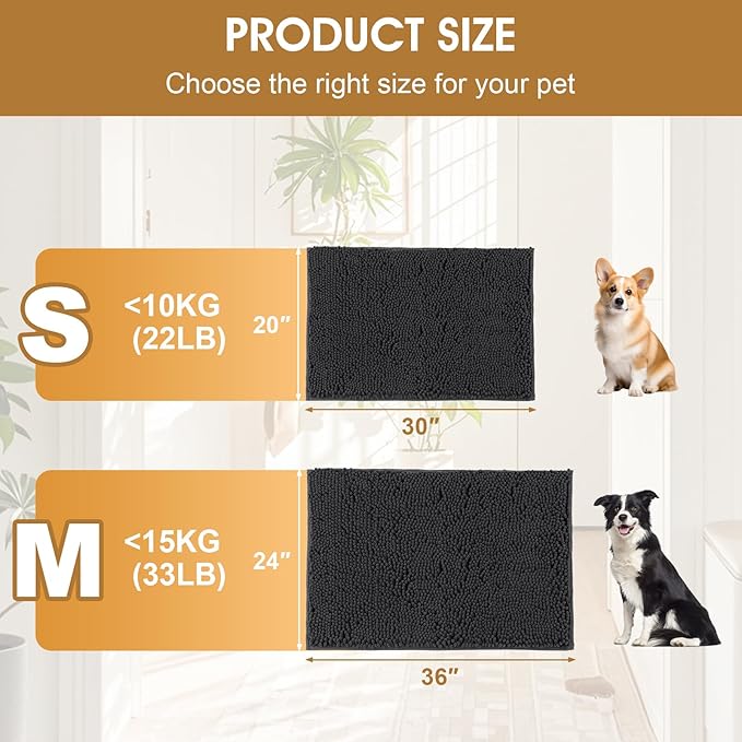 IM HOME 2 Pieces Muddy Door Mats for Dogs, Chenille Absorbent Pet Mats, Quick Dry, Trap Dirt Non Slip Heavy Indoor Doormat Soft Dog Bed Mat Front Inside Door Mat for Indoor Outdoor Entrance,Dark Grey