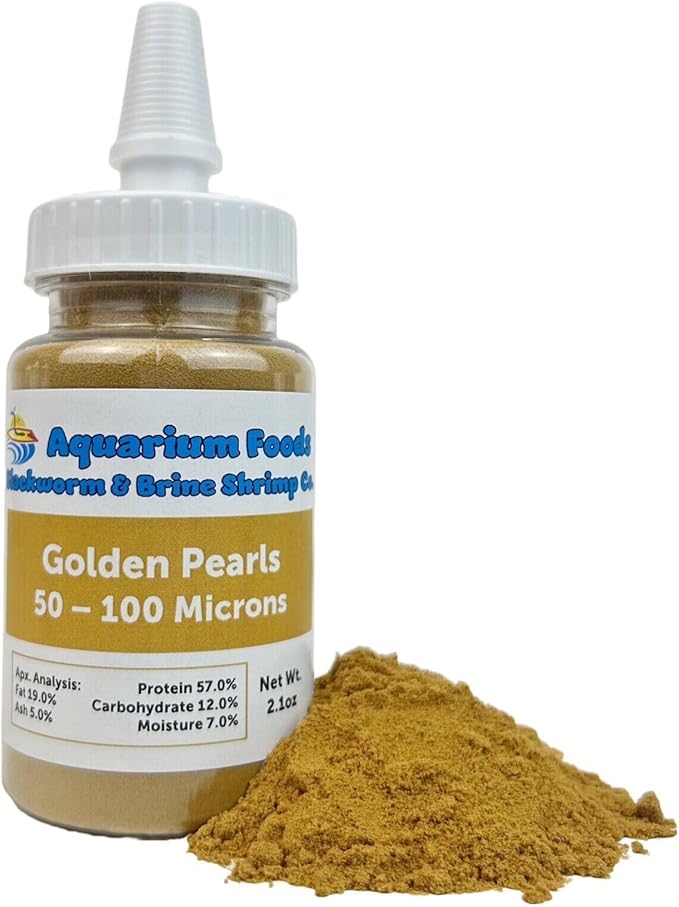 Aquatic Foods Inc. Golden Pearls 50-100 Microns for Tropical Fish Fry and Babies, for Corals, Anemones, Reef Tanks…2.1oz Squeeze Bottle