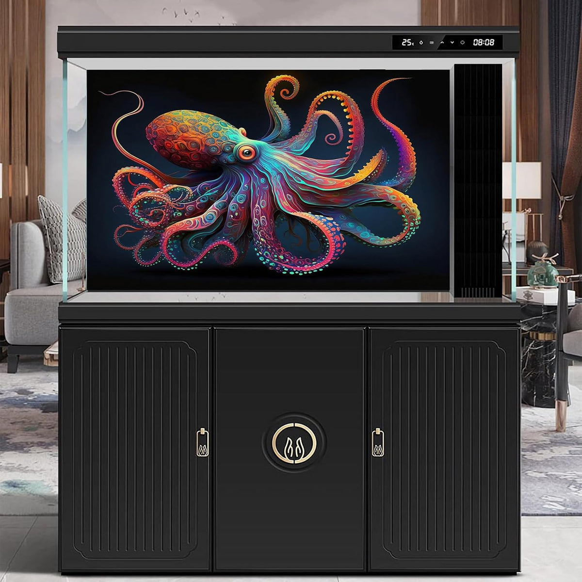 Exquisite Octopus Aquarium Background Abstract Colorful Octopus Terrarium Background Glowing Octopus on Black Background Fish Tank Backdrop Octopus Backdrops Poster Wallpaper Decors Vinyl 72x24in