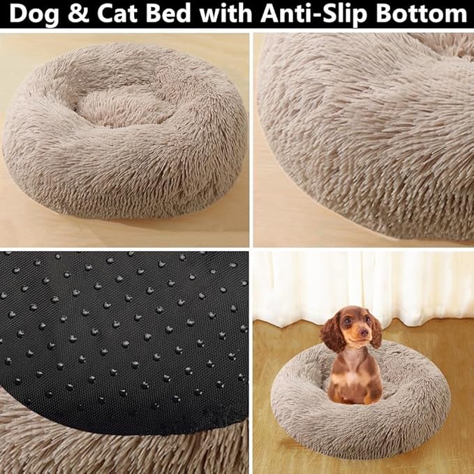 Calming Small Dog Bed Cat Bed, 20 Inch Donut Fluffy Anti-Anxiety Round Bed Washable Cute Bed, Cuddler Warming Cozy Soft Bed, Plush Cushion Bed for Small Medium Dogs and Cats (Rainbow)