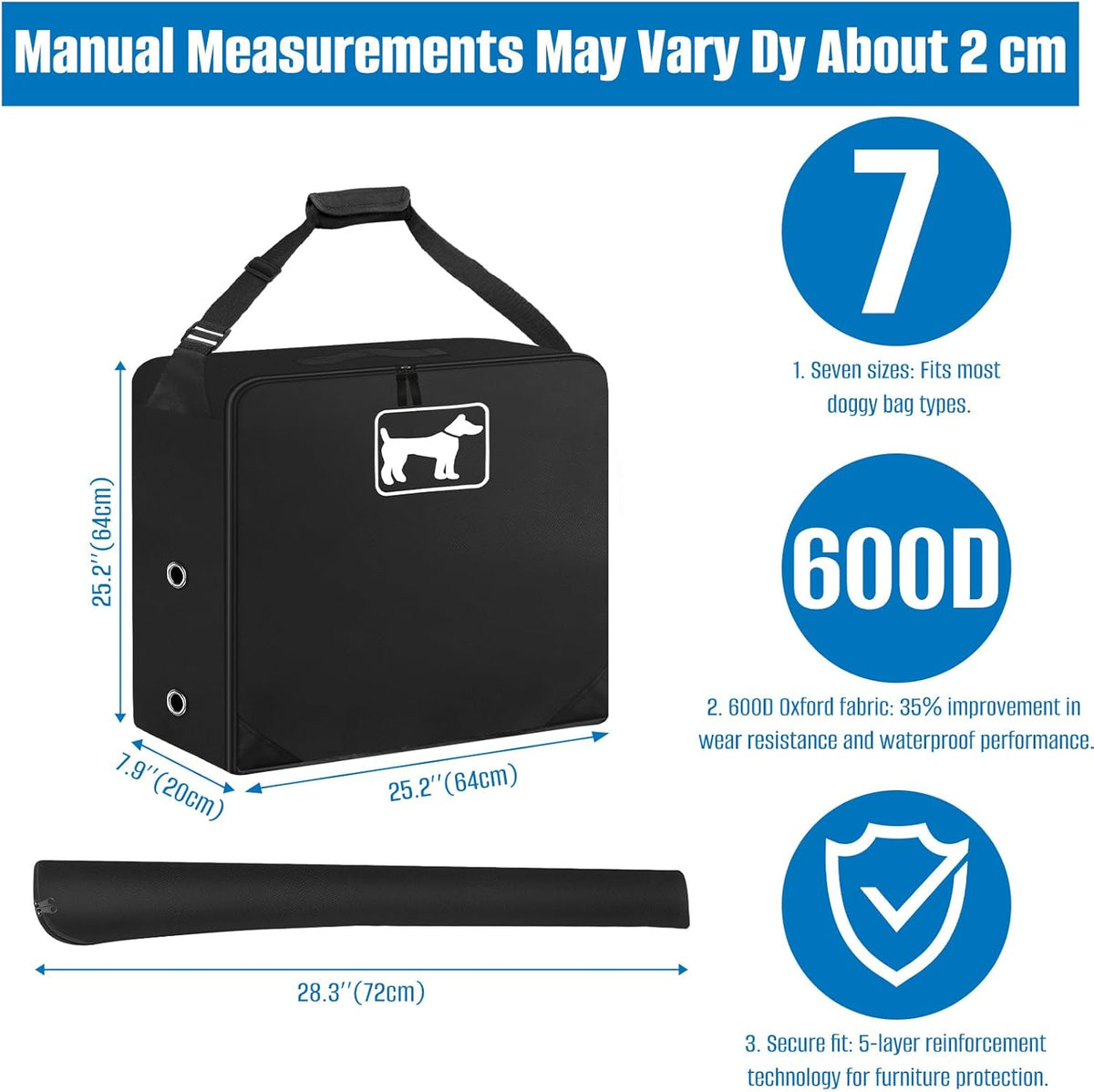 SIRUITON Dog Playpen Storage Bag Fits 24" H 8 Panels and 9 Stakes Suitable for Foldable Exercise Pet Playpen, RV Dog Fence Travel Bag,with Reinforcing Plate & Shoulder