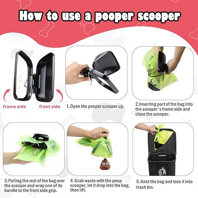 Pooper Scooper with Swivel Bin-Heavy-Duty Metal Rake & Spade, Portable Poop Scooper,Includes 100 Waste Bags, Easy to Clean, Perfect for Grass Dirt or Gravel,Ideal for Small Medium Large Dogs