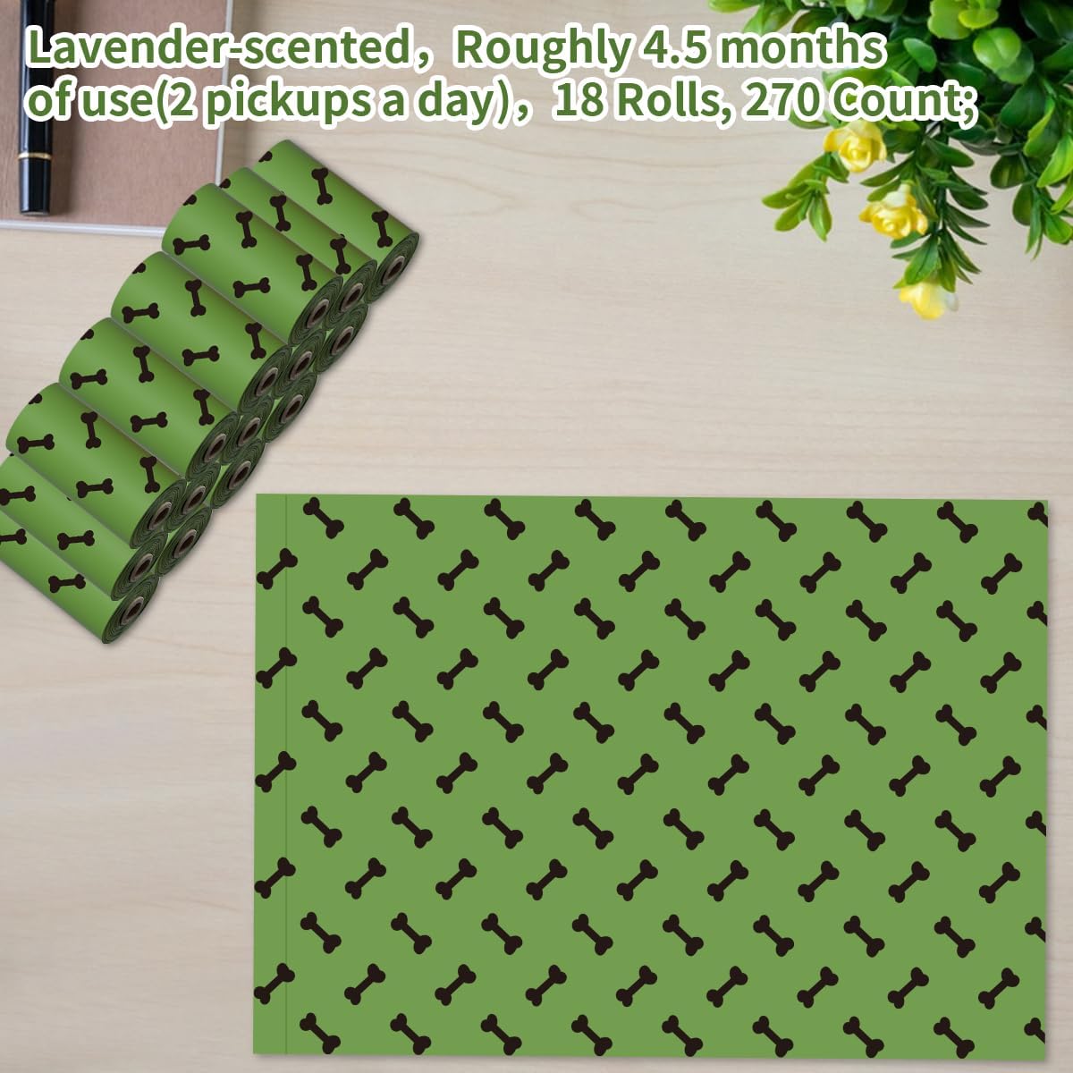 Green Dog Poo Bags Lavender scent - 270 Large Biodegradable Poop Bags, Extra Thicken Strong Corn Starch Blended Compostable Leak Proof Poop Waste Bag for Dogs