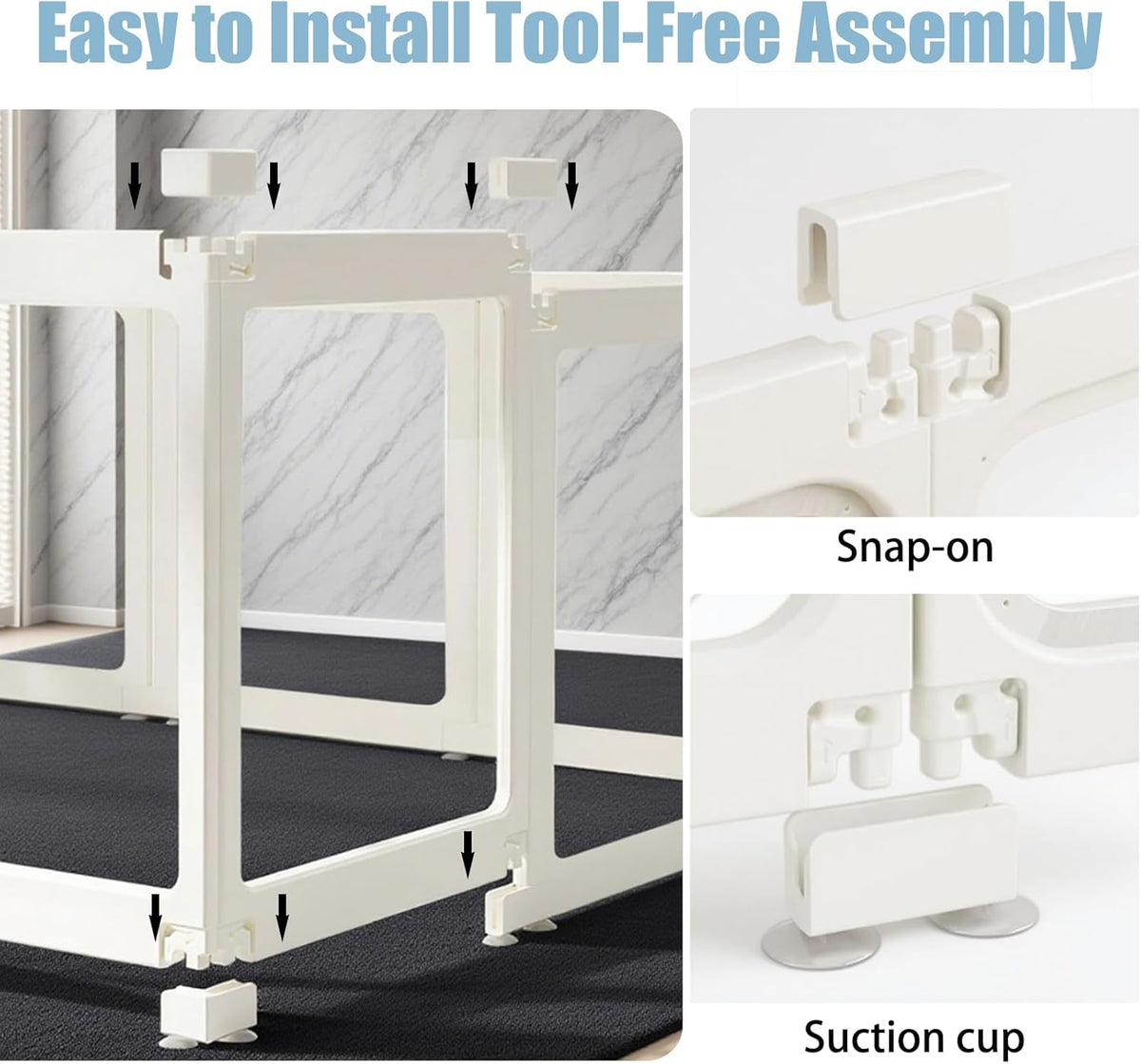Clear Acrylic Dog Playpen Transparent Dog Playpens Indoor, Small Pet Play Pen for Small Dogs, Puppies, Cats & Rabbits, Assemble & Disassemble, with Door & Suction Cups (23.6" H, 12PCS),White