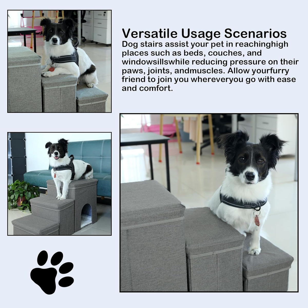 Dog Stairs with Storage Dog Steps for High Beds 3-Step Pet Stairs Ramp with Storage Box and Condo for Small Dogs Cats Pets