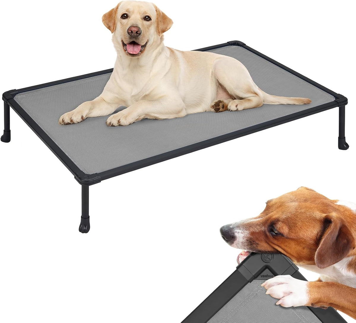 Veehoo Chew Proof Dog Bed, Non-Chewable Cot for Large Dogs, Anti-Scratch Durable Hammock Raised Place for Training Platform, Outdoor Cooling Off Ground, CWC2420ACP