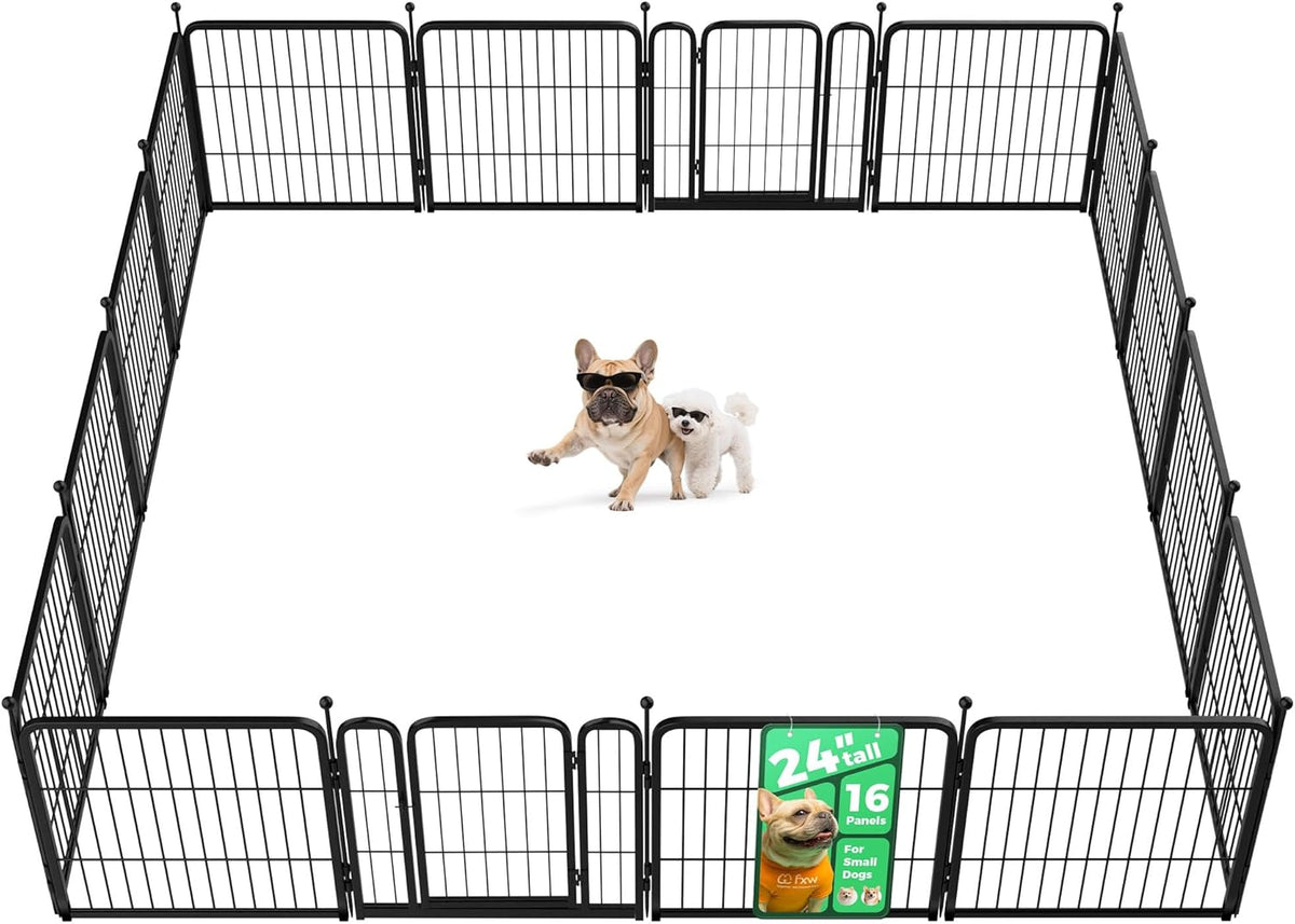 FXW Rollick Unleashed Dog Playpen for Indoor, Yard, RV Camping, 24 inch 16 Panels for Small and Puppy Dogs, Black│Patented
