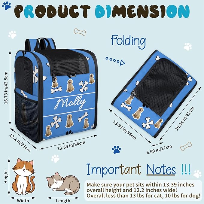 Cat Backpack Carrier-Customizable, Breathable Pet Carrier Backpack for Outdoor Travel/Vet Visits/Daily Use, Adjustable & Secure Design for Small Dogs and Cats Style9