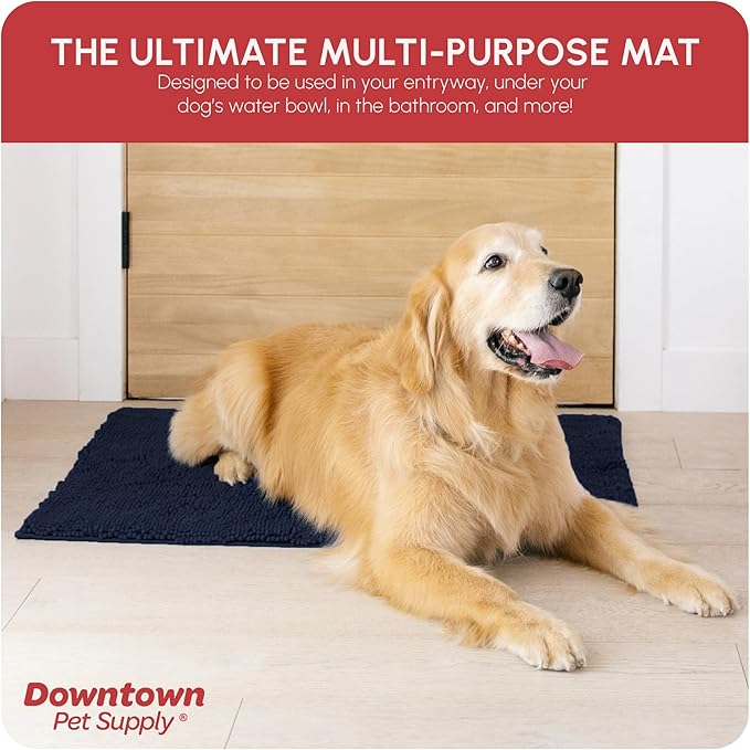 My Doggy Place Microfiber Dog Mat for Muddy Paws, 36" x 26" Navy Blue - Absorbent and Quick-Drying Dog Paw Cleaning Mat, Washer and Dryer Safe - Non-Slip Rubber Backed Dog Floor Mat, Large