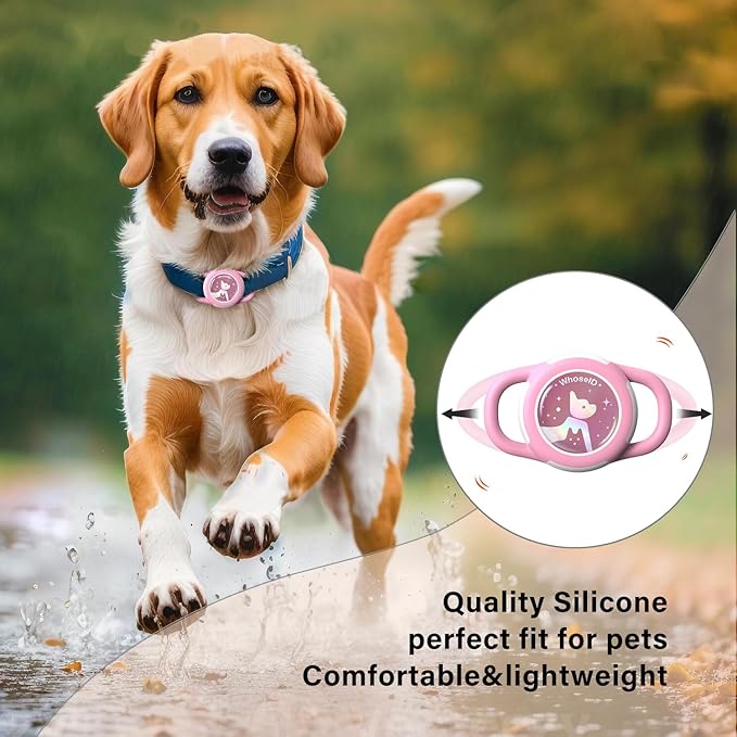 Waterproof Airtag Dog Collar Holder, Silicone & ABS Airtag Holder for Dog & Cat Collars, Ultra-Durable, Lightweight and Protective Airtag Case (Pink-1, Small)