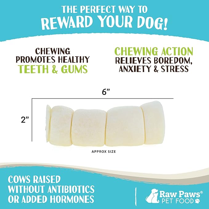 Raw Paws Beef Cheek Rolls for Dogs - 6 inch (4 Pack) - Packed in USA - Free-Range, Rawhide Alternative Dog Chews - Retriever Rolls for Small to Large Breeds