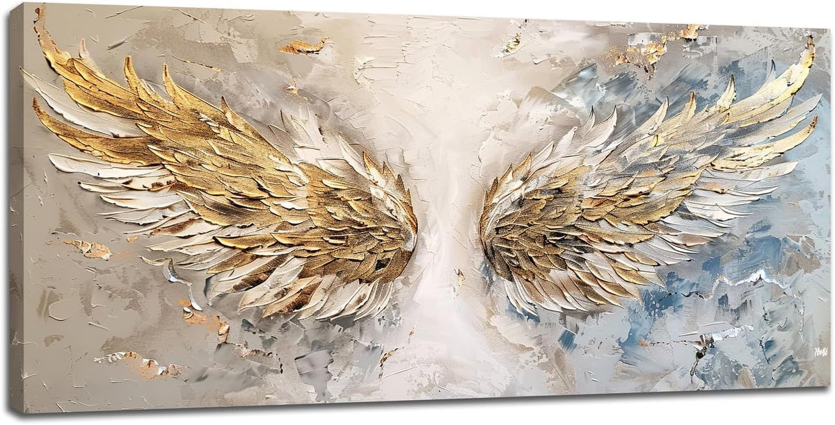 Large Angel Wings Wall Art Golden Abstract Extra Canvas Living Room Pictures Framed Prints Aesthetic Oversize Wall Decor Big Painting Artwork for Bedroom Dining Office Home 60"x30"