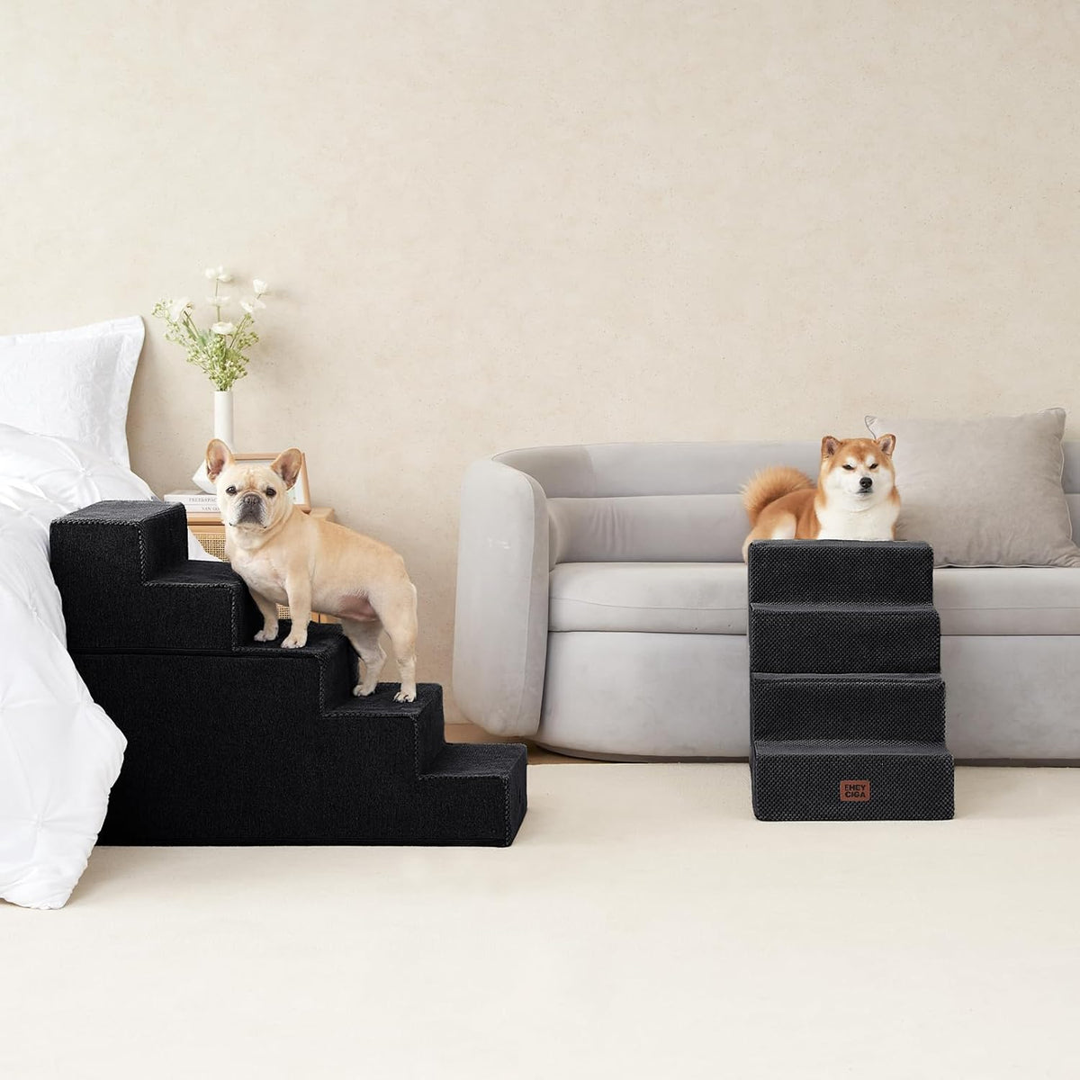 EHEYCIGA Dog Stairs for High Bed 25" H, 5-Step Extra Wide Dog Steps for Bed, Pet Steps for Small Dogs and Cats, Non-Slip Balanced Pet Ramp Indoor, Black
