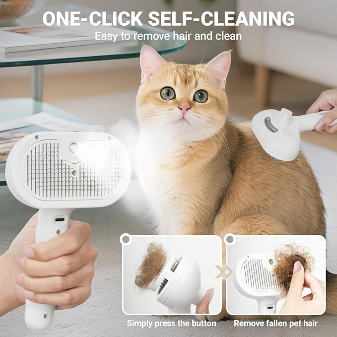 Pet Steam Brush for Dogs & Cats with Pet Conditioner, 4 in 1 Spray Hair Removal Comb for Shedding & Grooming, Self Cleaning Water Brush for Long & Short Haired Pets