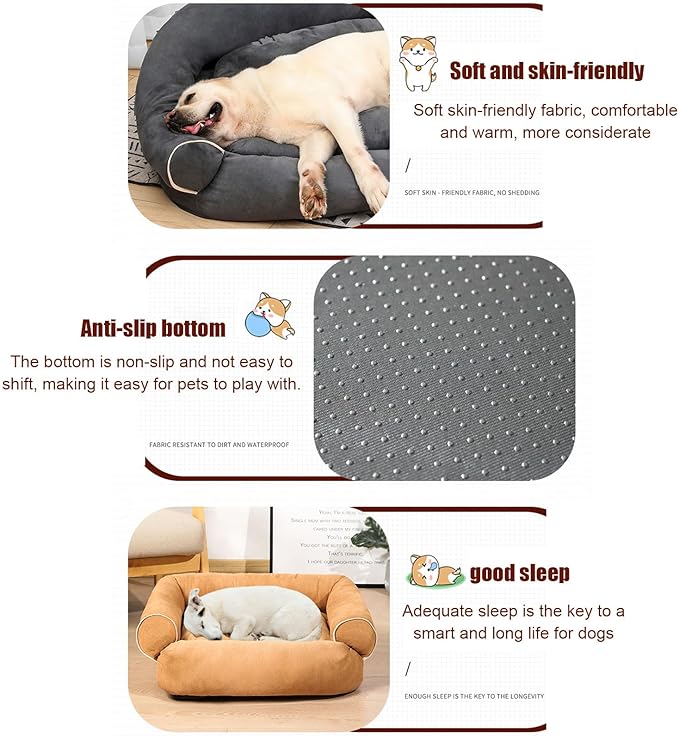 Suede Sofa Dog Bed, Multiple Sizes Orthopedic Memory Foam Mattress, Durable and Calming, Washable Dog Bed with Anti-Slip Bottom S brightRed