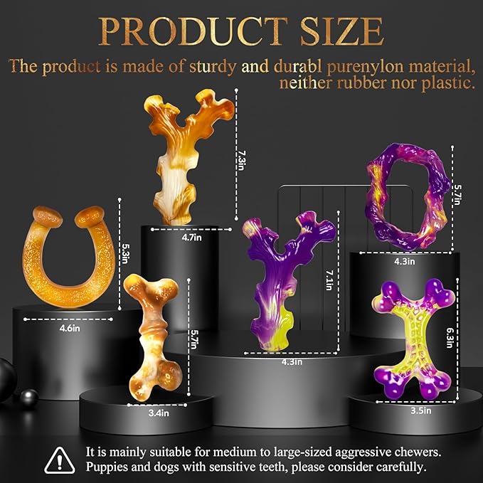 6 Pack Indestructible Dog Toys for Aggressive Chewers, Durable Nylon Bone for Large Dogs, Dog Toy for Aggressive Chewer Large Breed, A Mixed Special Edition Set