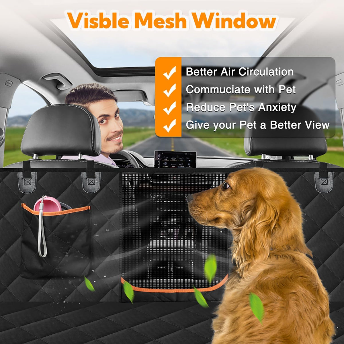 Kytely Dog Car Seat Cover for Back Seat,600D Heavy Duty Dog Hammock for Car with Side Flap,100% Waterproof Pet Backseat Cover, Anti-Scratch Nonslip Pet Seat Protector for Cars Trucks and SUV