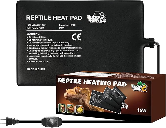 LUCKY HERP Reptile Heat Pad 8x12 Inch 16w, Under Tank Terrarium Heating Pad with Adjust Knob, Reptile Heat Mat for Turtle, Lizard, Hermit Crab, Frog, Snake