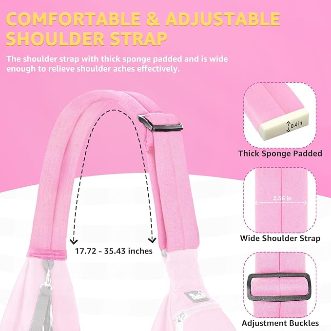 Lukovee Pet Sling, Hand Free Dog Sling Carrier Adjustable Padded Strap Tote Bag, Shoulder Bag with Safety Belt & Front Pocket for Small Dog Cat Puppy (Pink-WY,M)