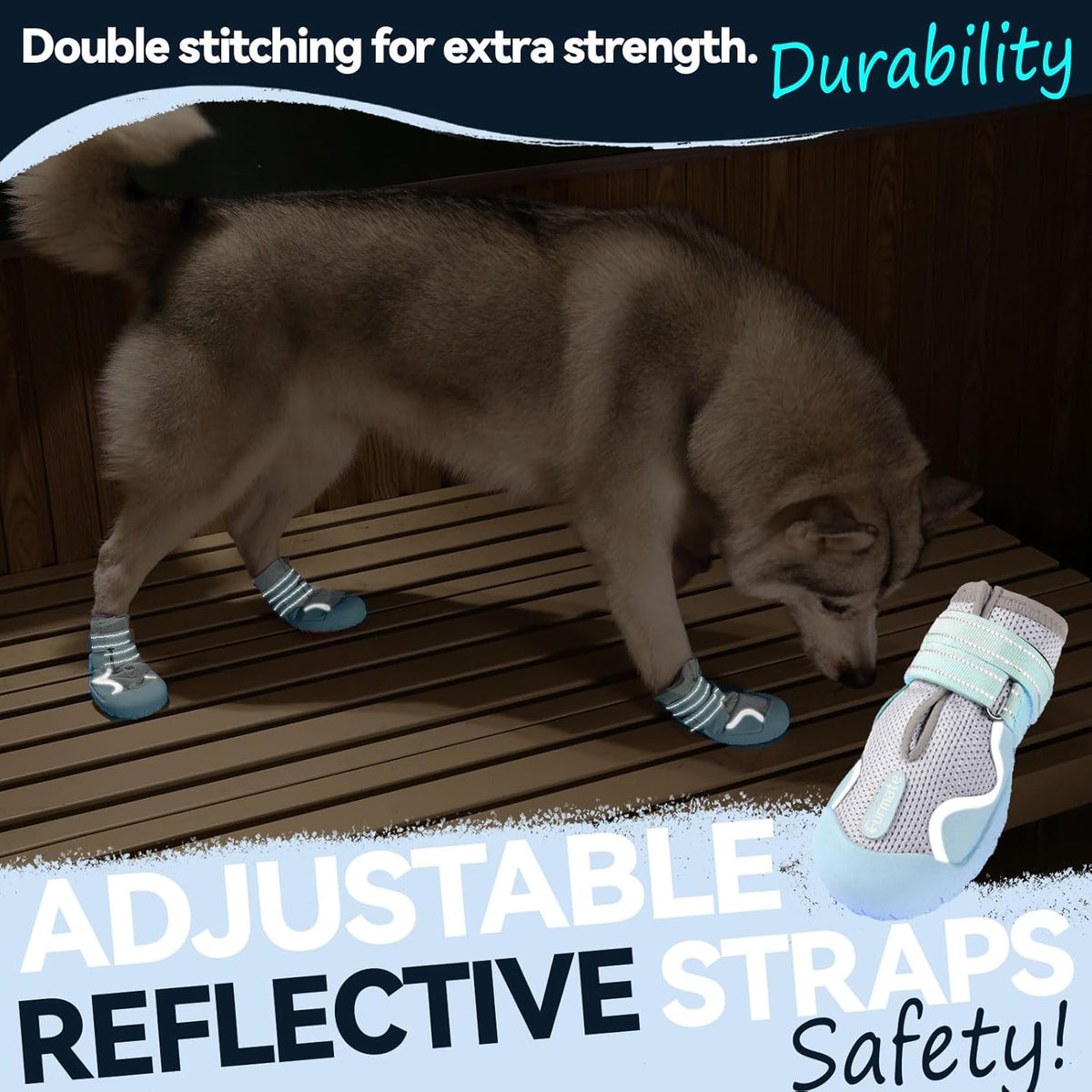 Dog Shoes for Large Small Medium Dogs, Breathable Mesh Dog Boots & Paw Protectors for Summer Hot Pavement Winter Snow, Waterproof Anti-Slip Dog Booties for Hiking Hardwood Floors(Blue-Beige5)