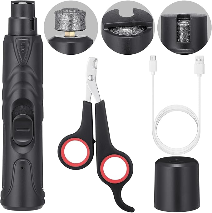 Lasnten 2 Pcs Bird Nail Grinder with Bird Nail Clipper Bird Nail Trimmer Bird Nail File with LED Lamp Grooming Tool for Bird Parrot Budgerigars Parakeets Myna Conure Finches Lovebirds (Black)