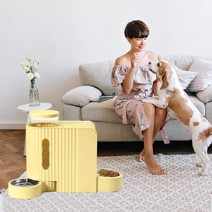 Automatic Cat Food Feeder and Water Dispenser,2 in 1 Gravity Cat Feeder and Water Dispenser with Stainless Steel Bowl,2 Pack Large Capacity Self Feeding for Small Medium Pets Puppy Kitten