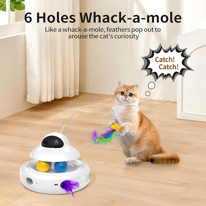 Interactive Cat Toys for Indoor Cats,4-in-1 Automatic Kitten Toy,Motion Activated Electronic Fluttering Butterfly,Track Balls, Moving Feather Toys for All Breeds,USB Rechargeable