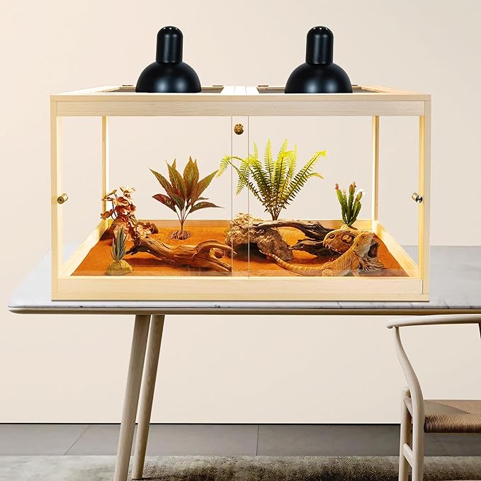 Prolee Reptile Terrarium Tank Up to 78 Gallon, Lizard Tank Bearded Dragon Tank with Metal Mesh Roof Door, Snake Tank with Lock Design (Oak, 27 Gallon Volume, 24 Inch Length)
