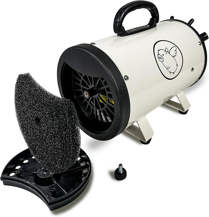Flying Pig High Velocity Dog Pet Grooming Dryer w/Heater (Flying One, White w/Black Logo)