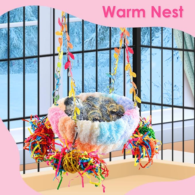 KATUMO Budgies Nest, Conure Snuggle Bed Bird Swing Bed Parrotlet Breeding Nest Finches Nest for Small Animals, Size Small