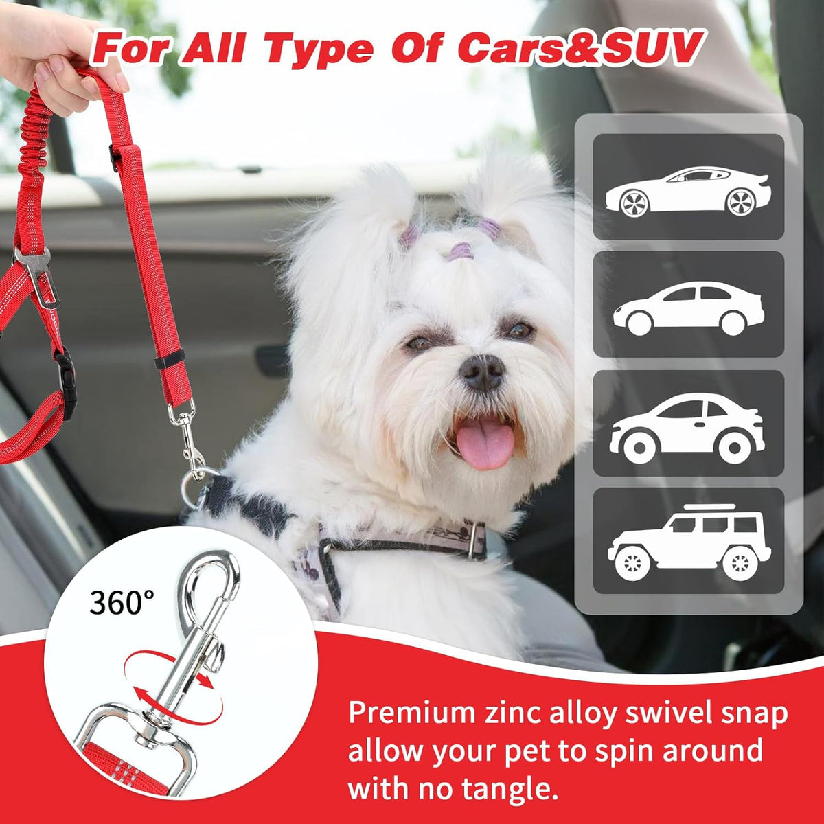 BWOGUE 2 Piece Dog Seat Belt for Car with Elastic Bungee Buffer Safety Seatbelt Car Headrest Restraint Wear Adjustable Metal Buckle Harness in Vehicle Travel for Pet